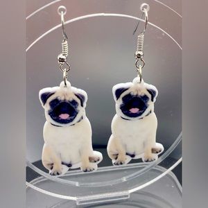 Pug dog silver tone earrings